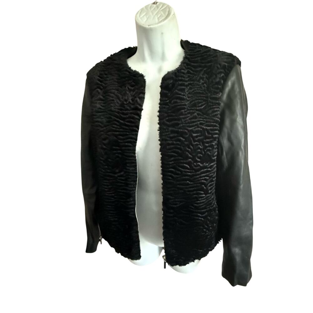 Zara Black Faux Leather & Fur Jacket Women’s Medium